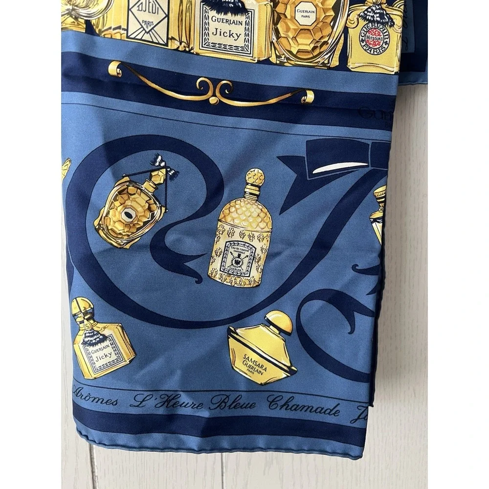 Vintage Guerlain Silk Scarf Perfume Bottle Print Made In France - 35.5